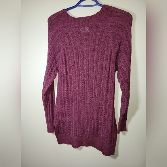 Bleu Gray Small cable knit tunic length crew neck sweater relaxed fit burgundy - Picture 5 of 6
